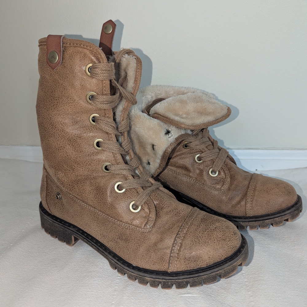 Women's ROXY BRUNA U Combat Boots - Tan, Faux Fur-Lined, Lug Sole Sz 8.5 - EUC!